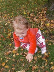 Mit gefallenen Blättern spielen