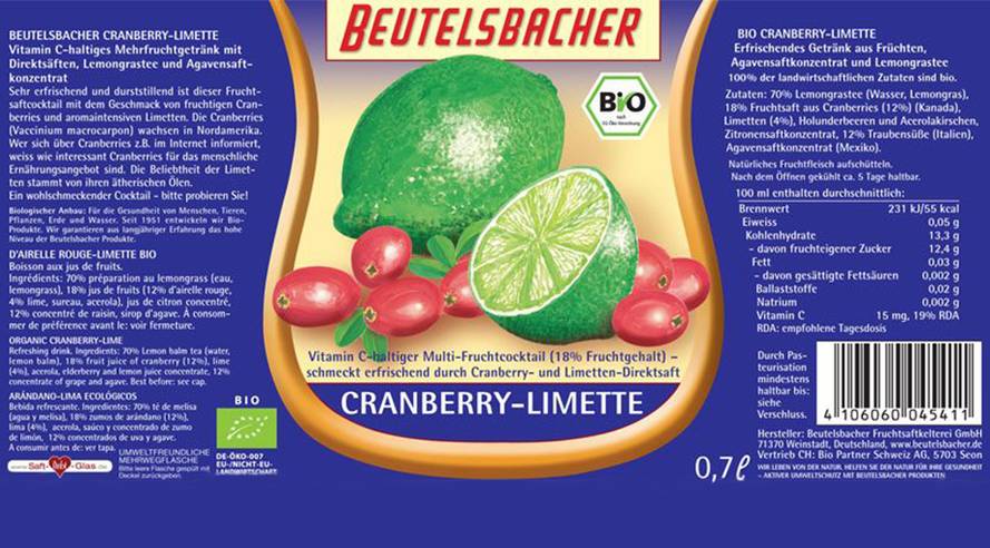 Bio Fruchtcocktail Cranberry-Limette 